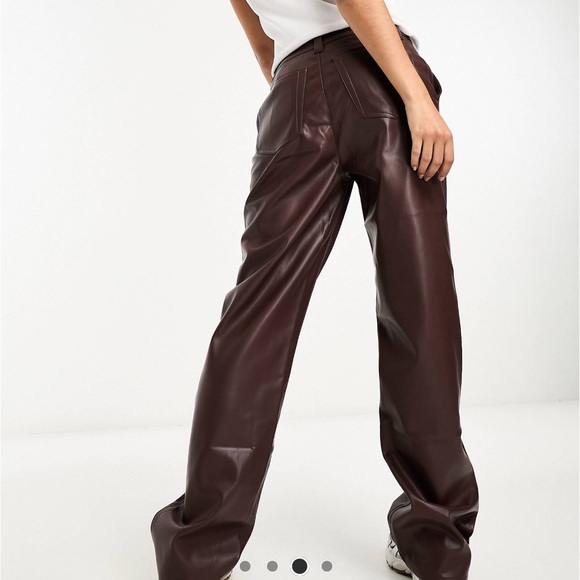 ASOS DESIGN faux leather straight leg pants in brown - Picture 2 of 8